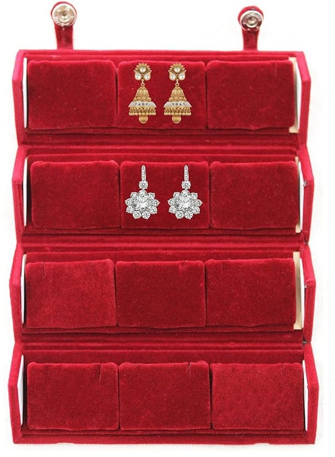 LUCES Velvet Folding 12 Pairs Jewellery Earrings Organizer Box Stud Showcase Case Travel Portable Vanity Wardrobe Organizer Box For Womwn Maroon (Pack of 3) - Image 2